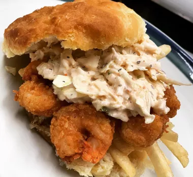 Shrimp biscuit at Millstone Biscuit in Murrells Inlet