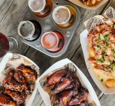 Swing & Swine wings, loaded tots and craft beer flight